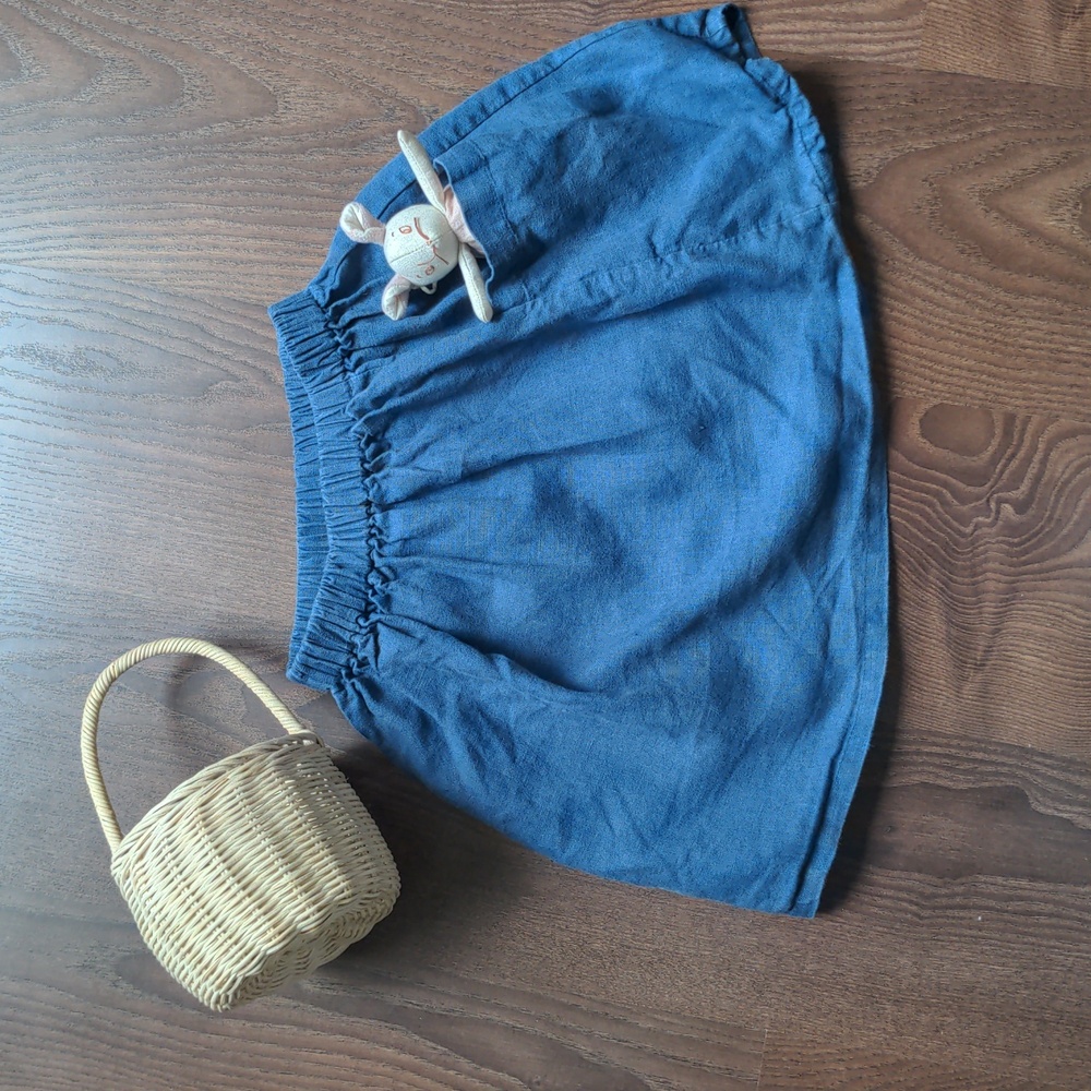 100% Linen Skirt by Haven Kids, Blue Pockets, Flare Twirl Canadian 6-7 Years